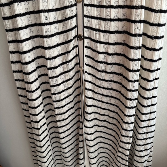 Sandro Molina Button Front Maxi Black & White Striped Sweater Dress - Picture 4 of 8